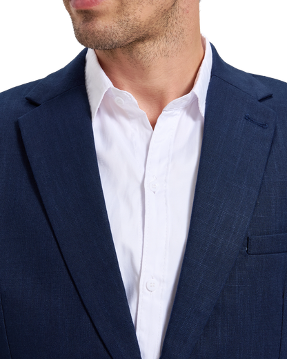 Men's Navy Linen Single Breasted Blazer