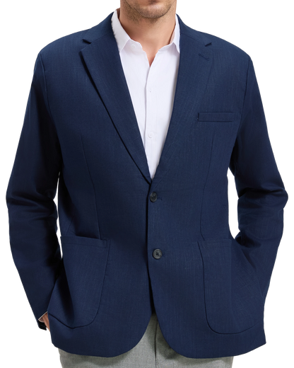Men's Navy Linen Single Breasted Blazer