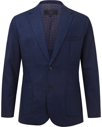 Men's Navy Linen Single Breasted Blazer