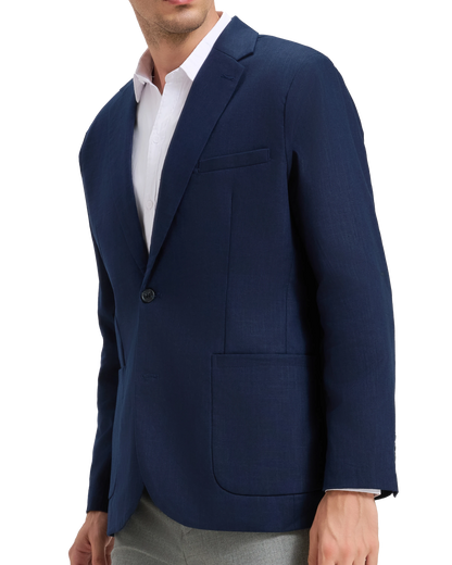 Men's Navy Linen Single Breasted Blazer