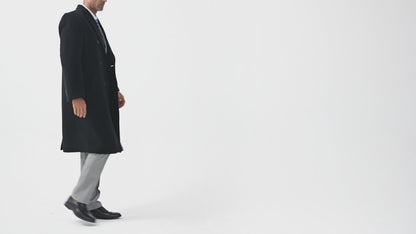 Black Double Breasted Wool Cashmere Long Overcoat