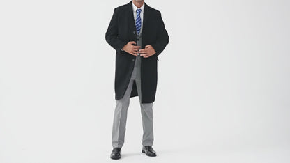 Black Wool Cashmere Covert Overcoat With Black Lining