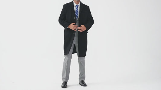 Black Wool Cashmere Covert Overcoat With Black Lining