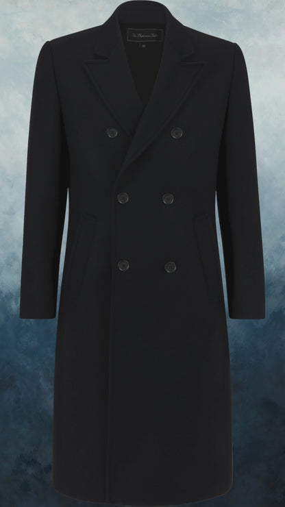 Black Double Breasted Wool Cashmere Long Overcoat