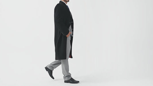 Black Wool Cashmere Long Overcoat With Red Lining