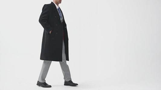 Black Double Breasted Wool Cashmere Long Overcoat Red Lining