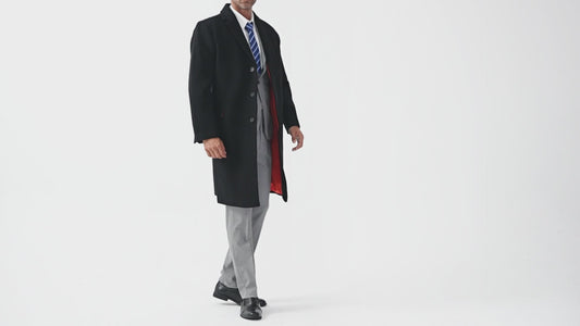 Black Wool Cashmere Bond Overcoat Red Lining
